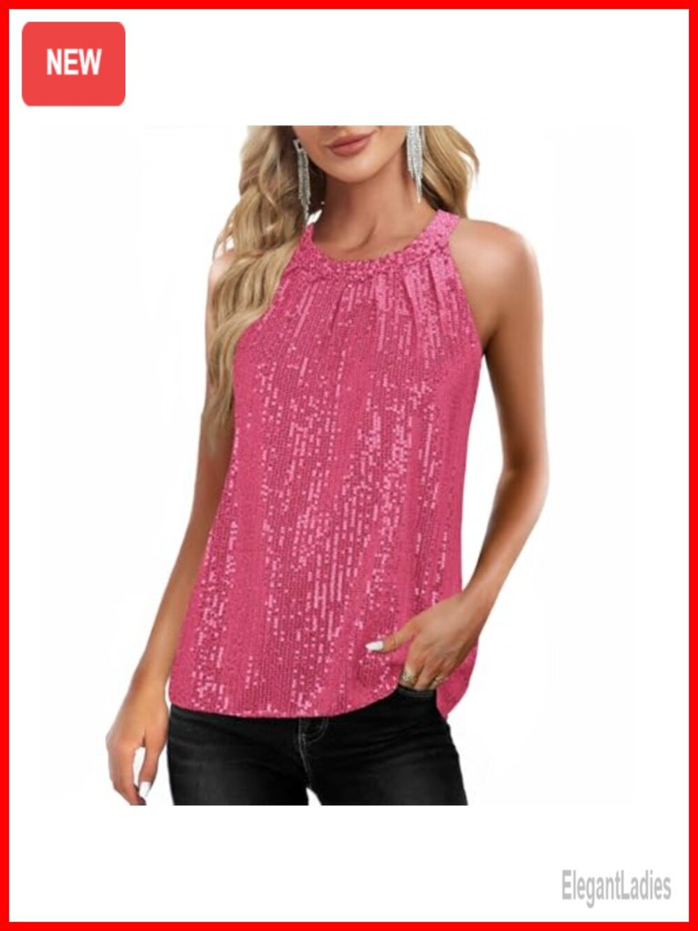 Sequin Halter Tank Top Sleeveless Party Club Concert